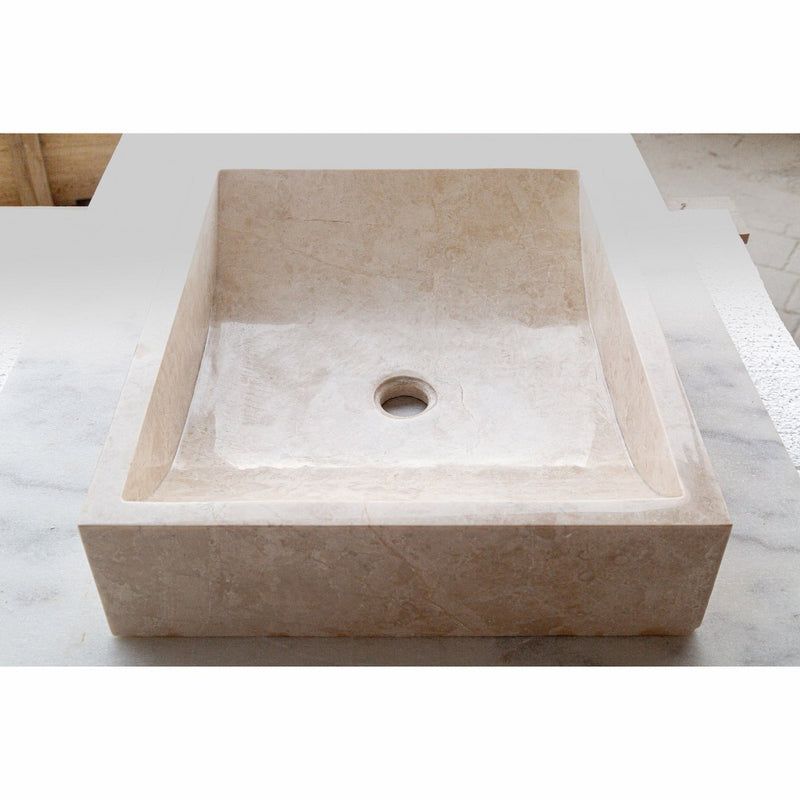 cappuccino beige marble farmhouse rectangular sink SKU CM-B-036-B side view product shot