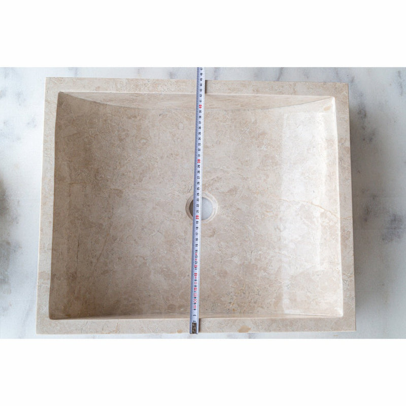 cappuccino beige marble farmhouse rectangular sink SKU CM-B-036-B width measure view