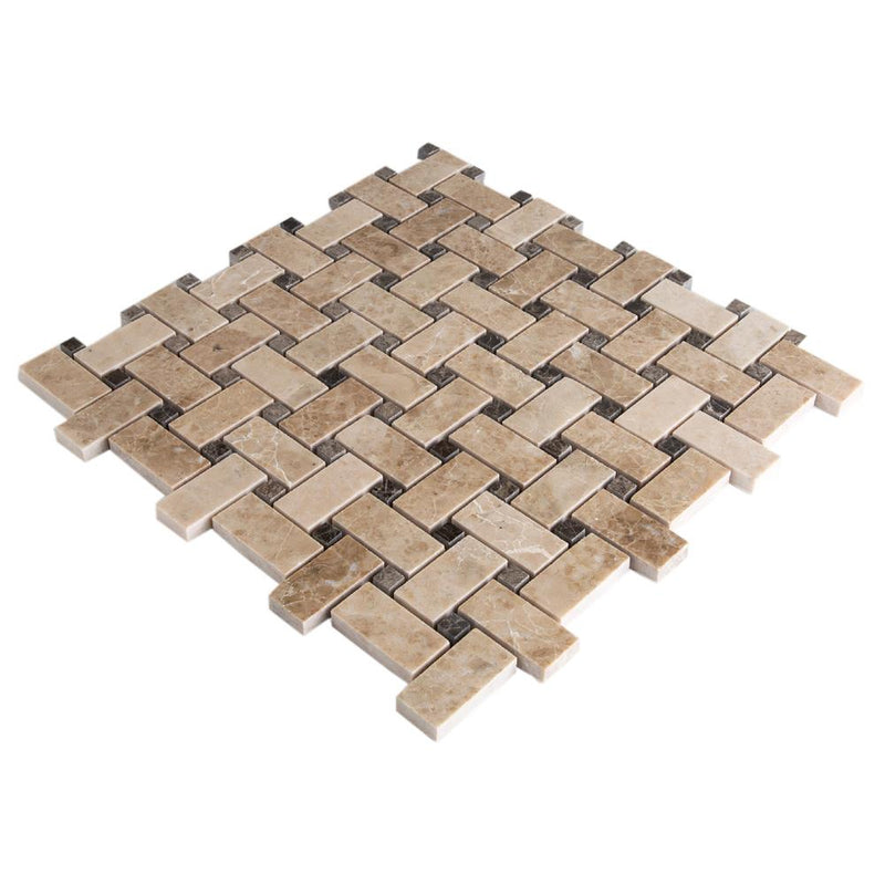 cappuccino emperador dark polished marble mosaics 1x2 SKU-20012346 angle view