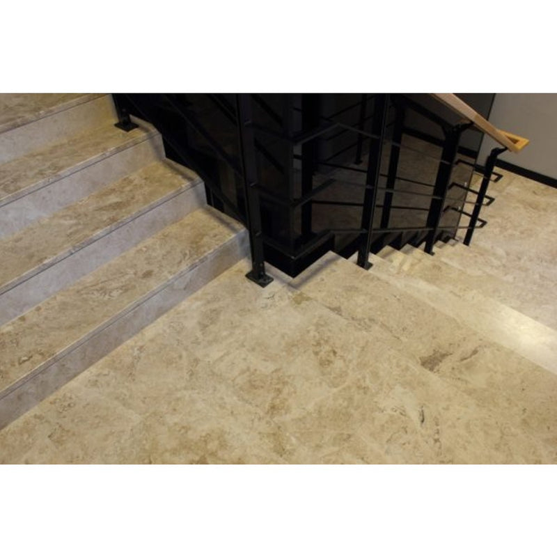 cappuccino light premium polished marble tiles size 12"x12" SKU-10085676 installed on building stairs flooring