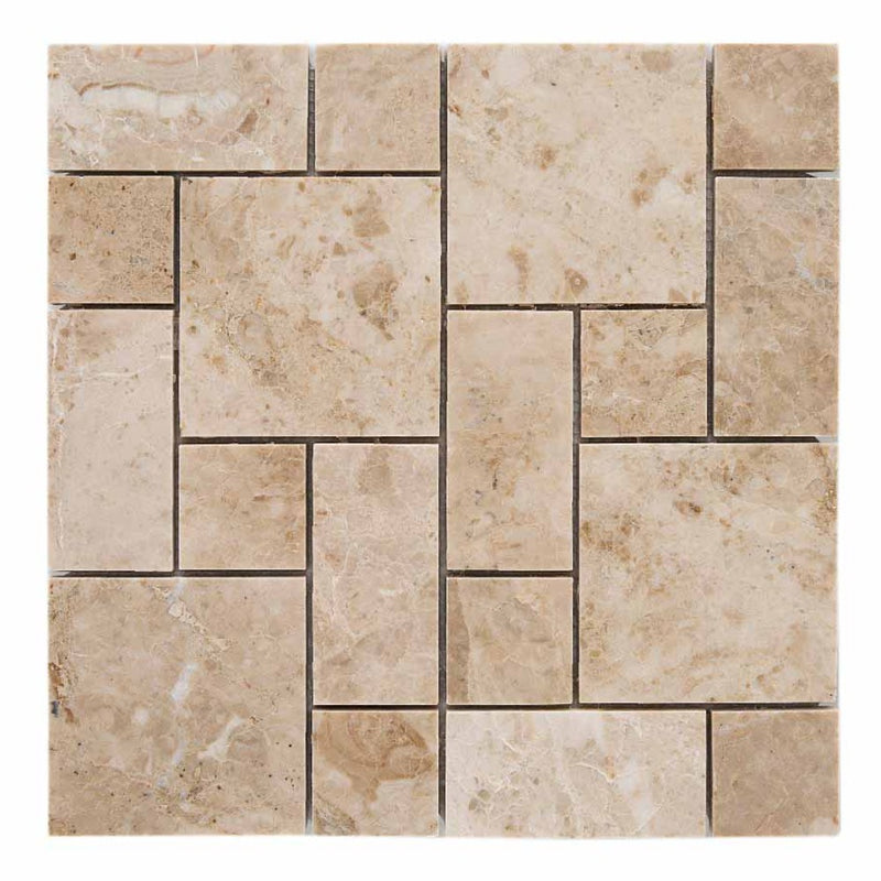 cappucino polished marble mosaics 1x4 SKU-20012345 pattern set mesh view