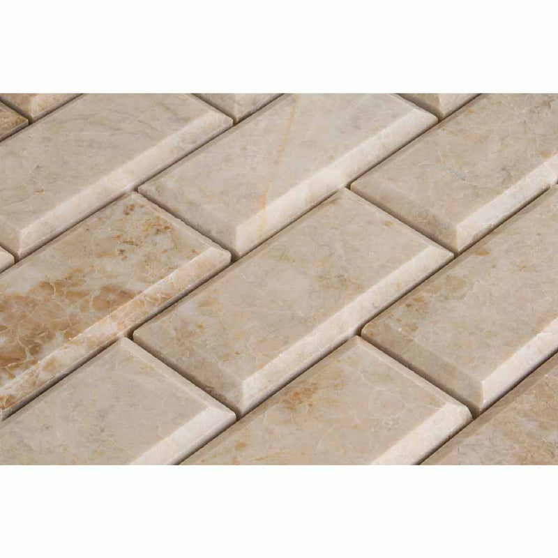 cappucino polished marble mosaics beveled 1x4x3/8 SKU-20012348 close view