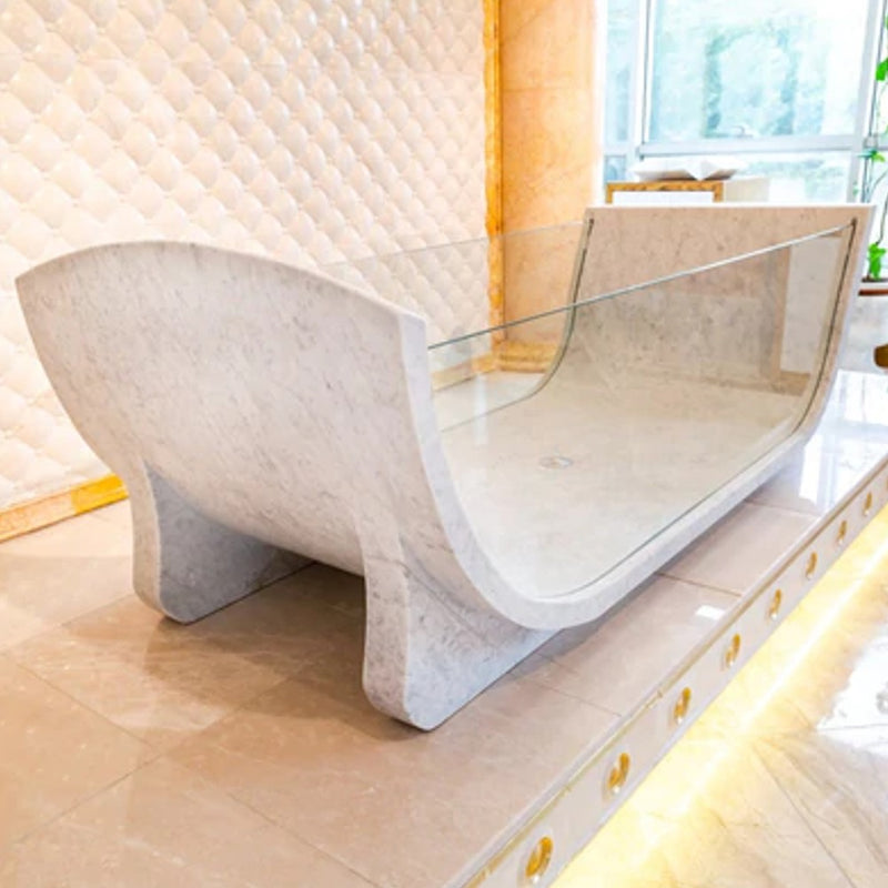 Carrara white marble bathtub strong tempered glass 32x79x24 SKU-NTRVS27 product shot from side