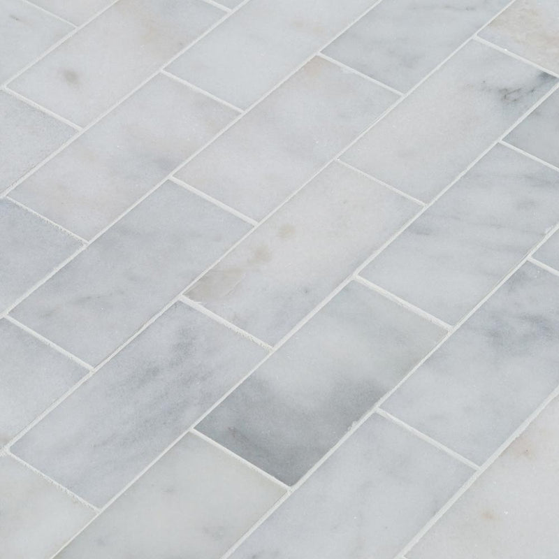 carrara white marble mosaic 3x6 carrara white polished SKU-20012336 close view of product with joint