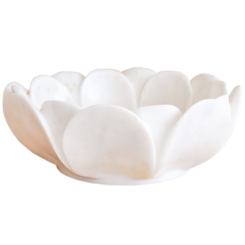 carrara white marble natural stone flower shape polished sink SKU NTRVS18 Size (D)17" (H)6" side view product shot