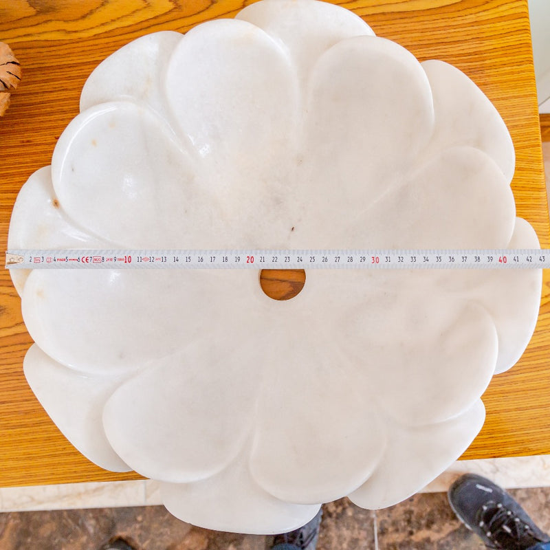 carrara white marble natural stone flower shape polished sink SKU NTRVS18 Size (D)17" (H)6" diameter measure view