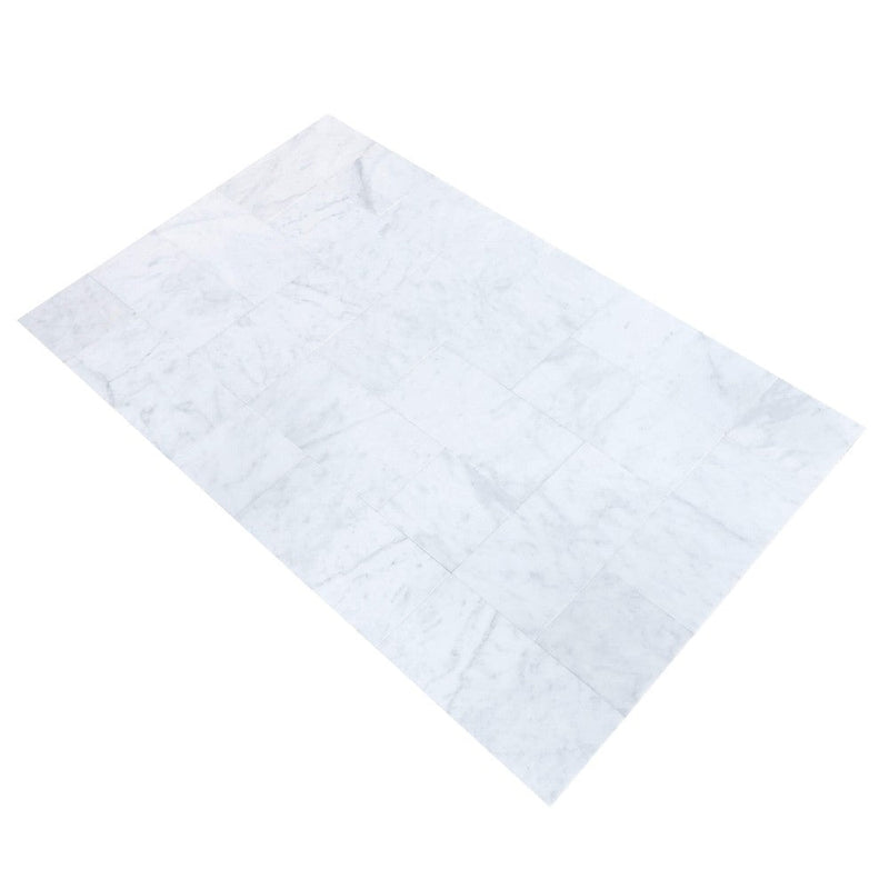 carrara white marble tile size 12"x12"x3/8" (30.5cmx30.5cm) surface polished edge beveled SKU-10086379 product shot top view