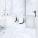 carrara white marble tile size 12"x12"x3/8" (30.5cmx30.5cm) surface polished edge beveled SKU-10086379 installed on bathroom wall and floor