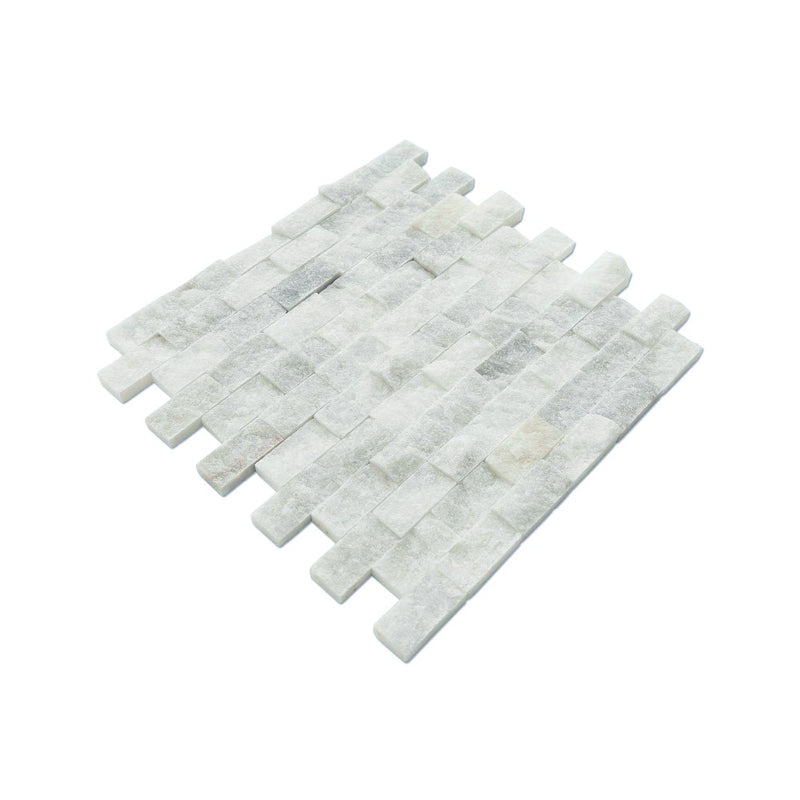 carrara white splitface marble mosaics 1x2 SKU-20012355 angle view of mesh