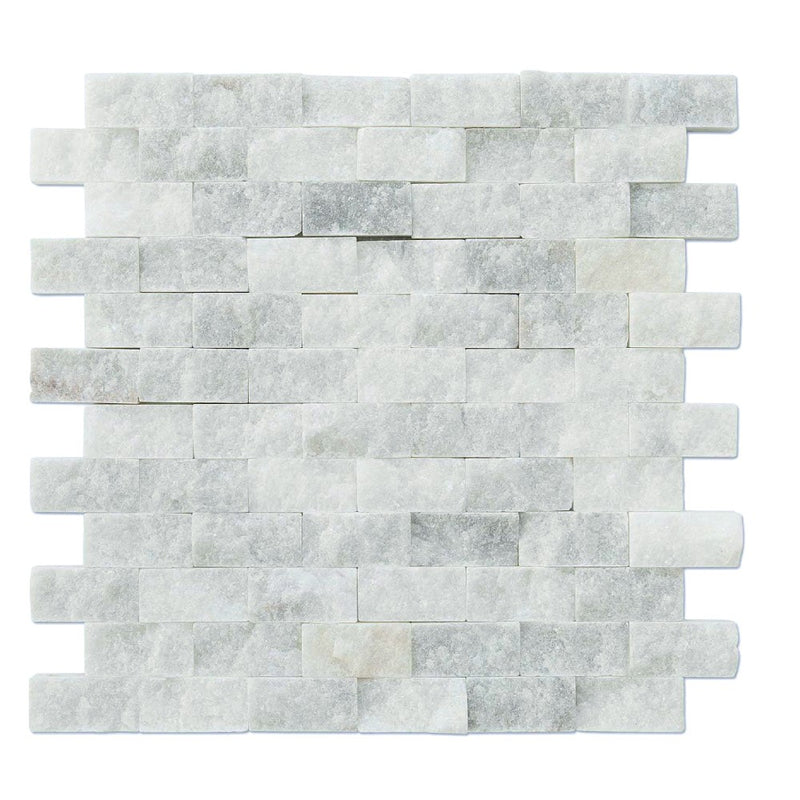 carrara white splitface marble mosaics 1x2 SKU-20012355  top view of mesh