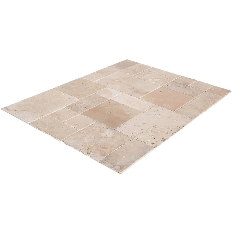 Classic Beige Travertine Tiles Antique Pattern Brushed and Chiseled SKU-CBLTAPBFCE angle view