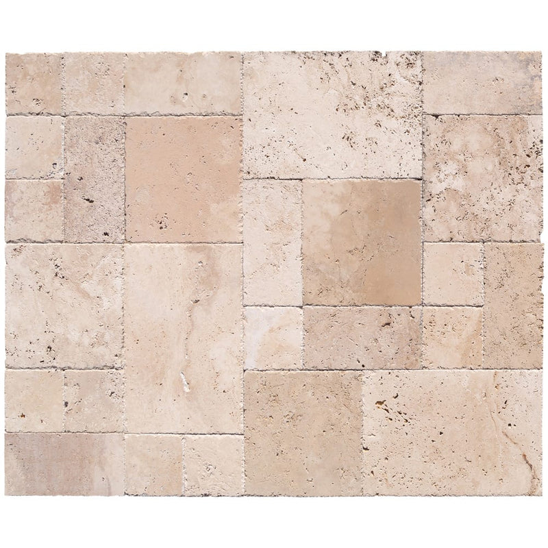 Classic Beige Travertine Tiles Antique Pattern Brushed and Chiseled SKU-CBLTAPBFCE multi top view