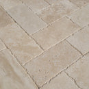 classic light Beige travertine pavers surface honed size6"x12"-thickness-1 1/4"-edge-chiseled-SKU-20020078 close up view of product