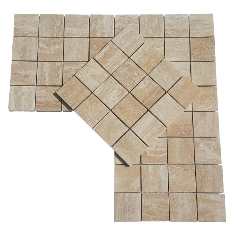 classic travertine vein cut mosaic tiles honed straight 3x3 SKU-20020082 detailed view of mesh