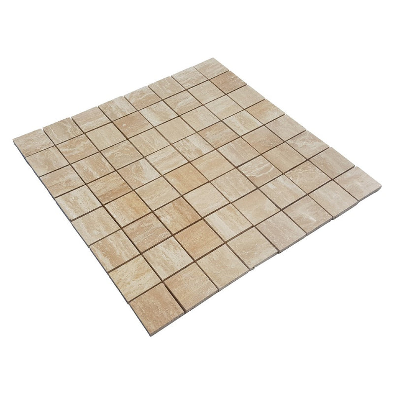 classic travertine vein cut mosaic tiles honed straight 3x3 SKU-20020082 angle view