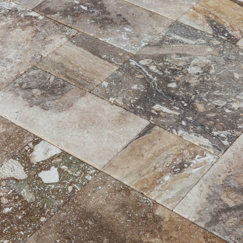 conglomerate antique French pattern set travertine tile size pattern set surface brushed chiseled SKU-20020063 product shot