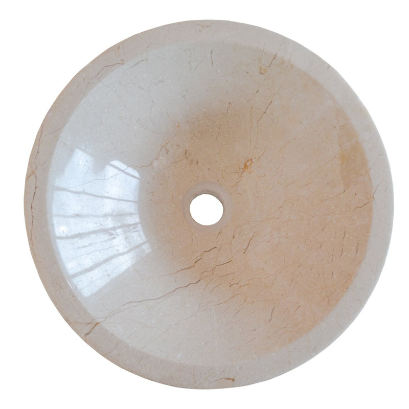 crema marfil marble natural stone tapered sink high gloss polished SKU NTRVS37 Size (D)16" (H)6" top view product shot