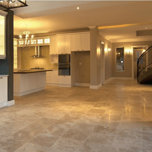 Denizli Beige Travertine Tile 12x12 - Honed Filled Turkish Premium
