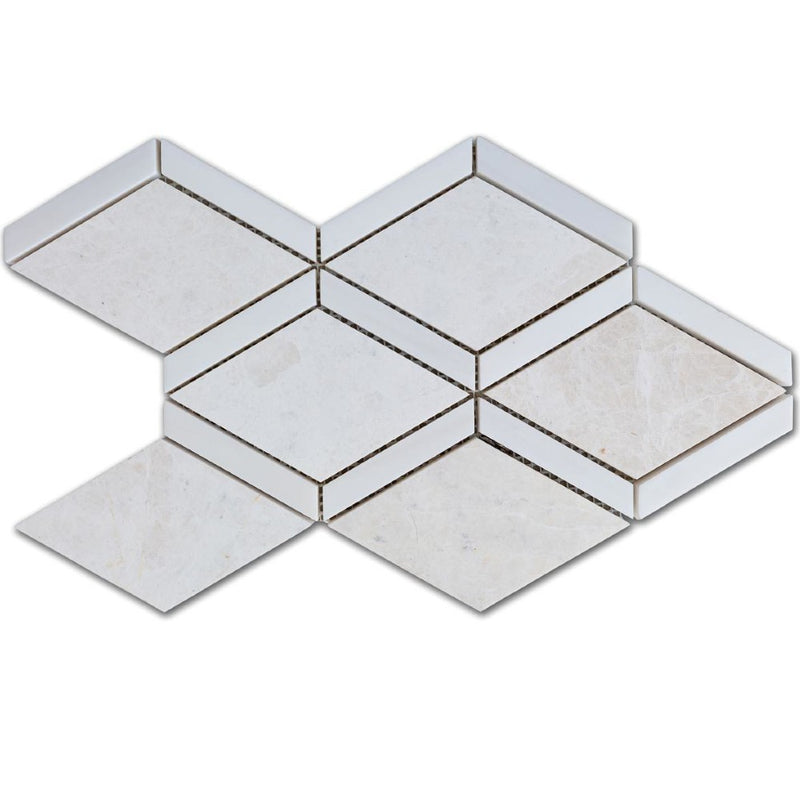 diamond beige marble and dolomit mosaic tile SKU-20024040 close mesh view