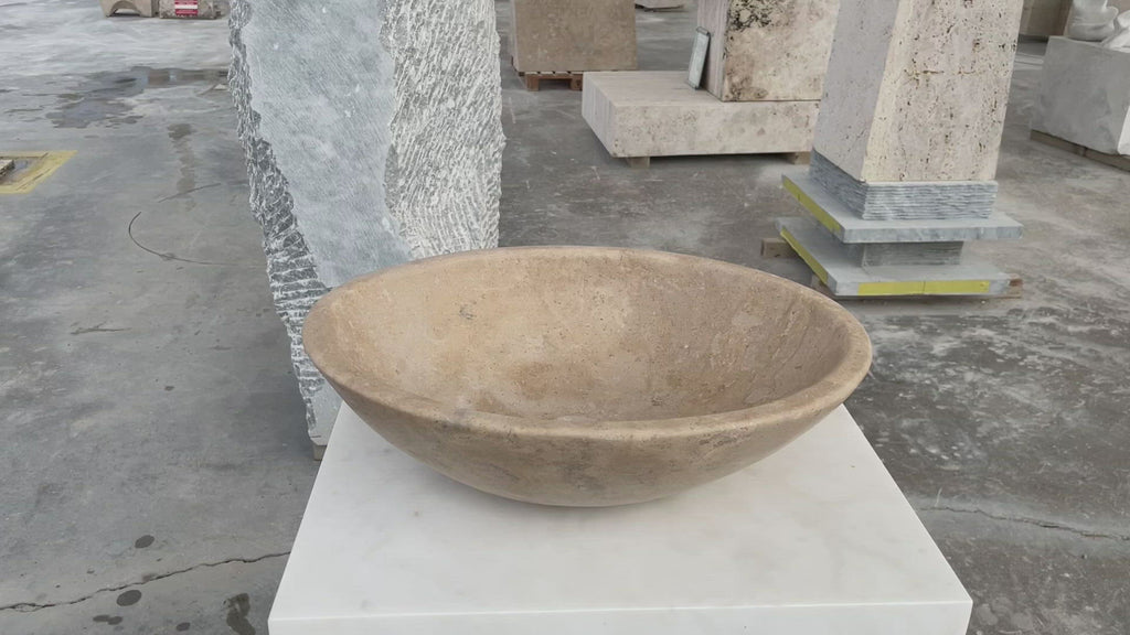 karina walnut travertine natural stone vessel sink honed and filled SKU KMRC16206W Size (W)16" (L)20.5" (H)6" video
