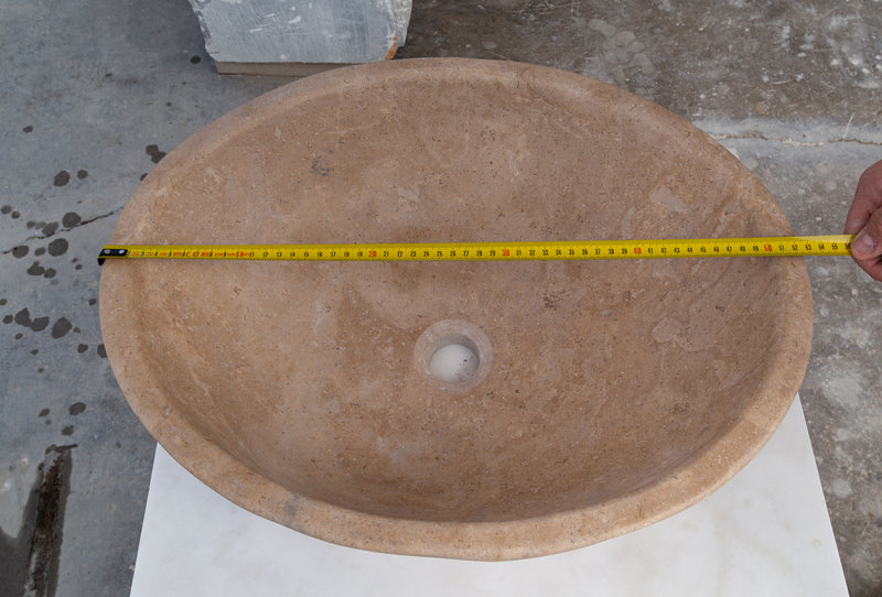 karina walnut travertine natural stone vessel sink honed and filled SKU KMRC16206W Size (W)16" (L)20.5" (H)6" width measure view
