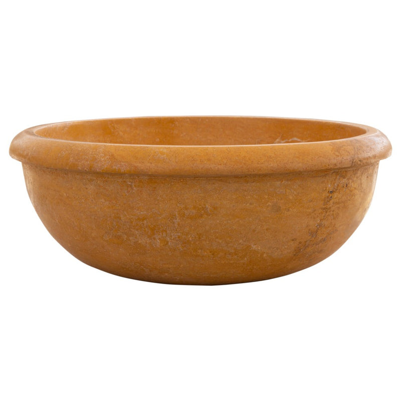 gobek natural golden sienna natural stone vessel sink honed and filled SKU KMRC166DI Size (D)16" (H)6"  side view product shot