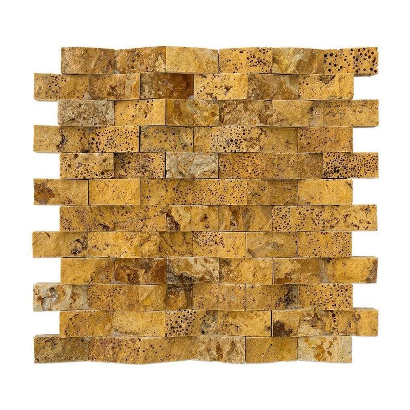 gold pyramid splitface travertine mosaics 1x2 SKU-20012400 mesh top view