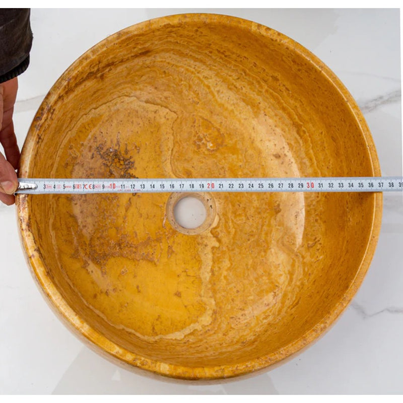 golden Sienna travertine natural stone Vessel Sink polished and filled size D16 H6 SKU EGEGSTR1673 top measure view