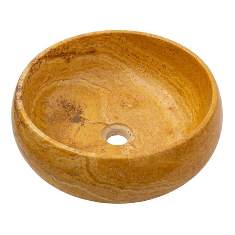 golden Sienna travertine natural stone Vessel Sink polished and filled size D16 H6 SKU EGEGSTR1673 angle view