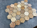 Scabos Travertine 2" Hexagon on 12" x 12" Mesh Mosaic Tile