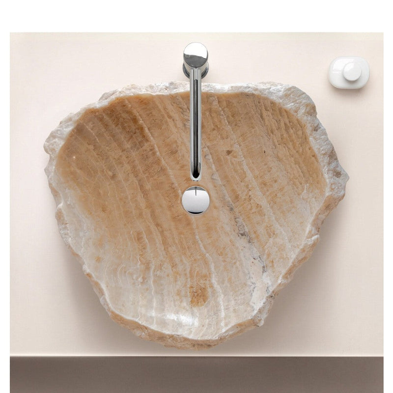 honey onyx natural stone vessel sink surface polished hand split size irregular SKU 202115 top view product shot