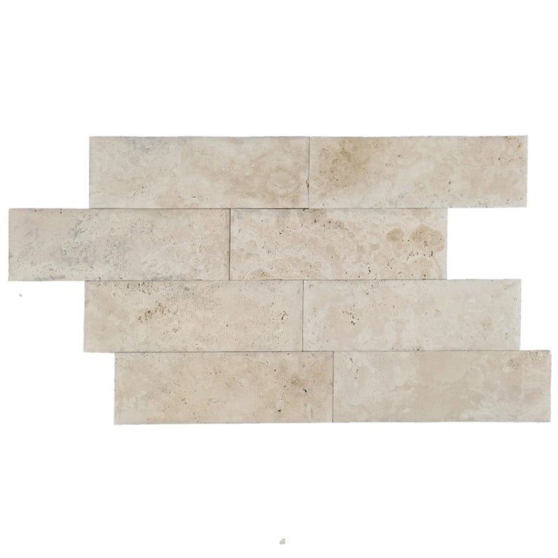 Ivory Light Travertine Wavy Honed-Pillowed edge Floor and Wall Tile 4"x12" SKU-HS4x12ILTPH tile view on white background