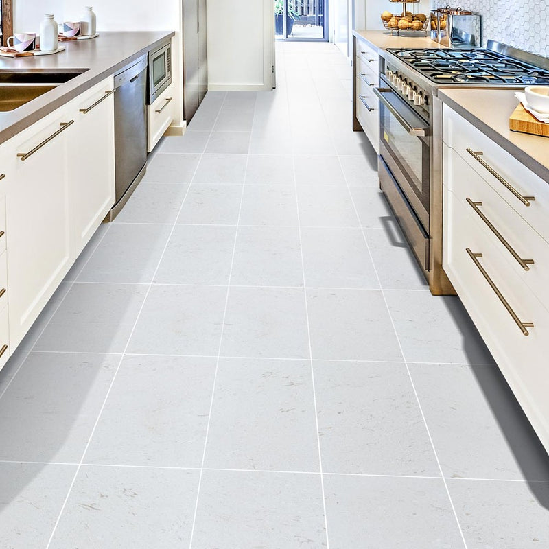 jerusalem bone limestone tile size 12"x24" surface honed SKU-10082943 installed on kitchen floor