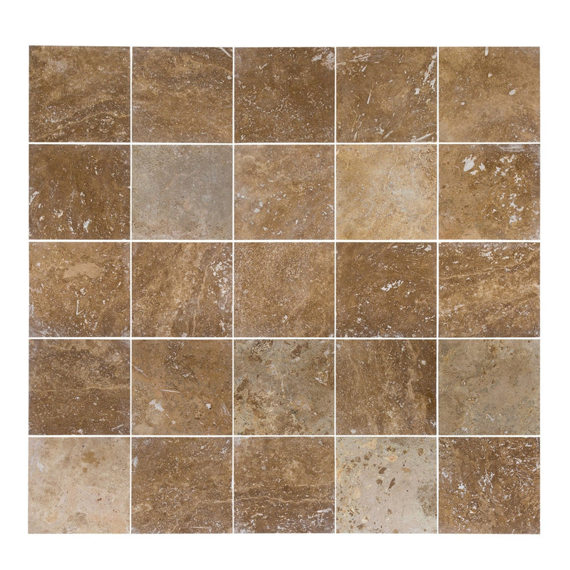 kesir noce rustic travertine tile honed and filled 18x18 SKU-10074422 multi top view