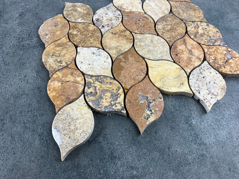 Scabos Travertine Leaf Design on 12" x 12" Mesh Mosaic Tile