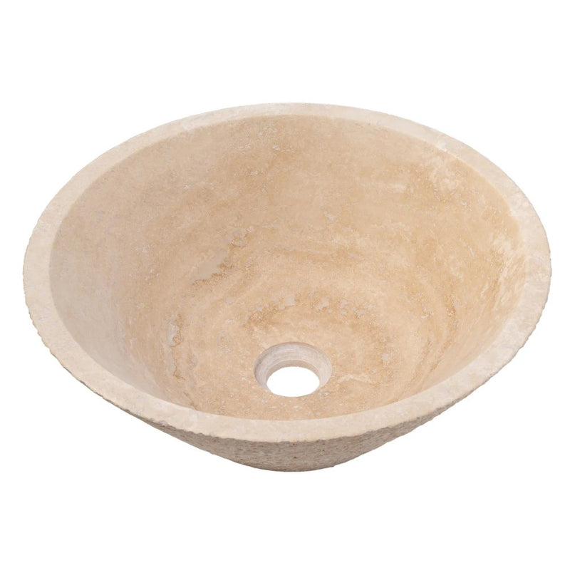 light beige travertine V-shape natural stone tapered Sink honed and sandblasted size (D)16" (H)6" SKU-EGELBT1661 product shot angle view