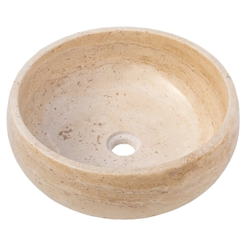 Light Beige Travertine Natural Stone Vessel Sink Filled and Polished  (D)16" (H)6"