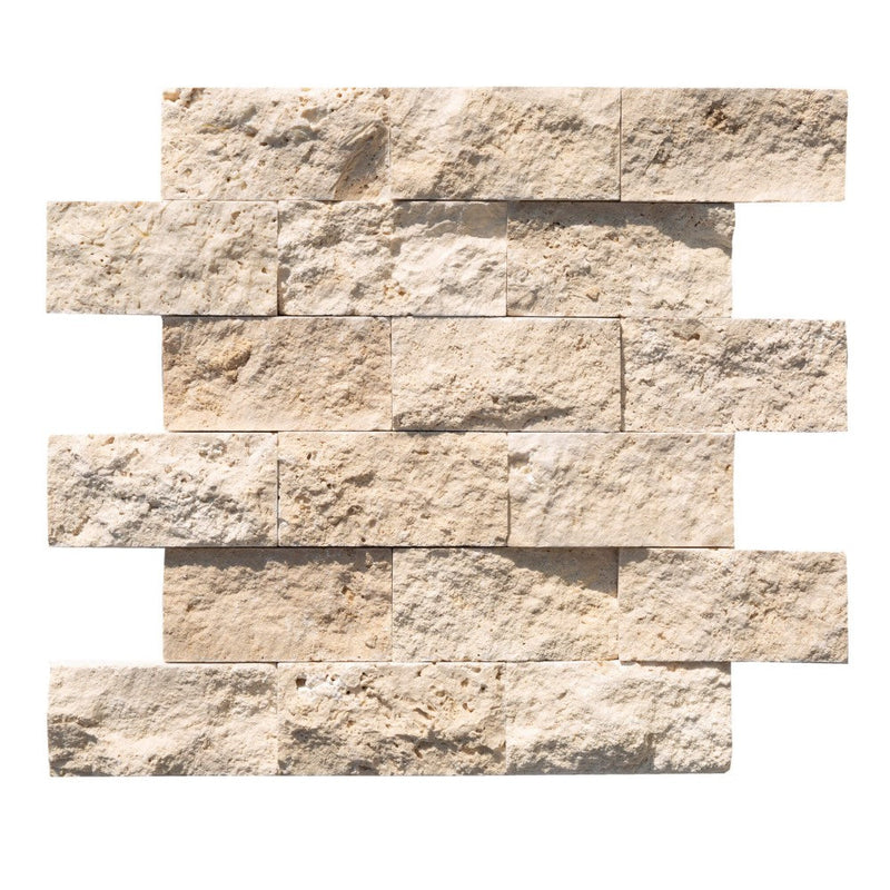 light beige travertine split face stone siding mosaic tile mesh size 12x12-SKU-20012360 mesh view