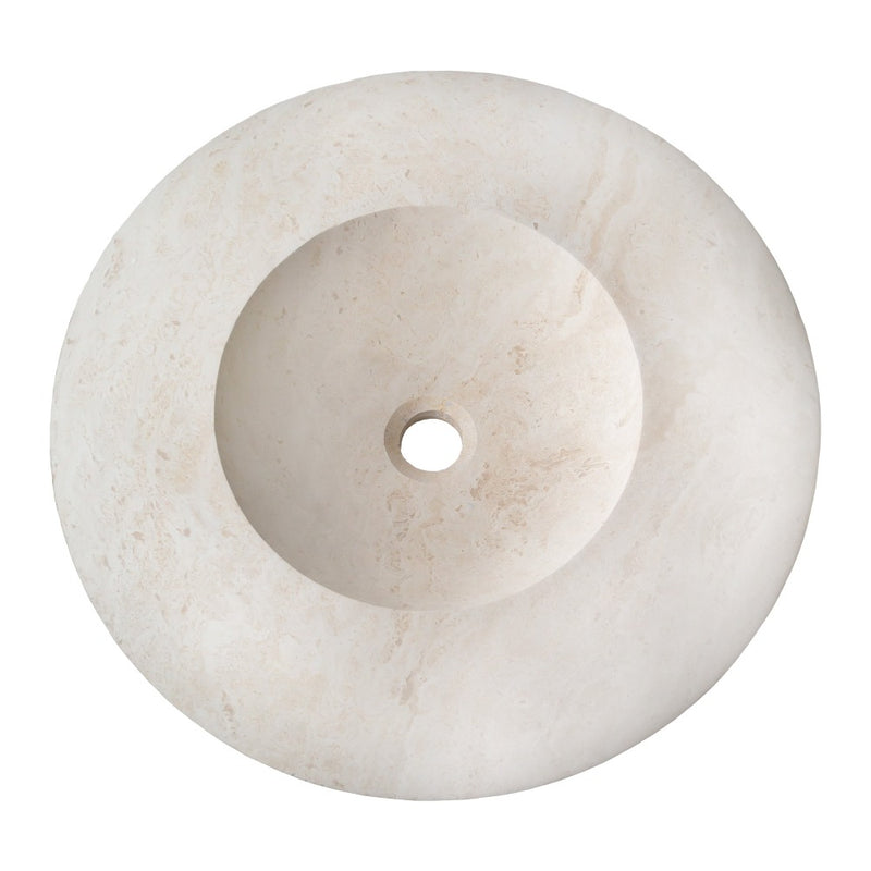 light travertine natural stone ufo shape sink honed and filled SKU NTRSTC17 Size (D)21" (H)6" top view product shot