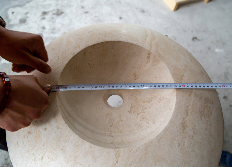 light travertine natural stone ufo shape sink honed and filled SKU NTRSTC17 Size (D)21" (H)6" diamater measure view