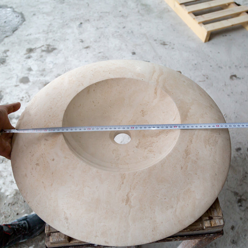 light travertine natural stone ufo shape sink honed and filled SKU NTRSTC17 Size (D)21" (H)6" diameter measure view