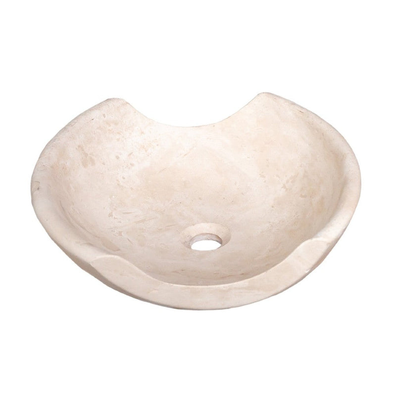light travertine natural stone vessel sink surface honed filled hand split size (W)16" (L)16" (H)6" SKU 202119 side view product shot