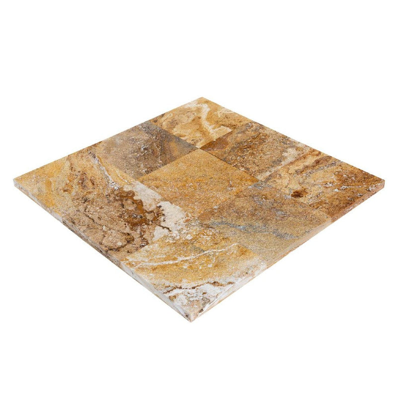 meandros gold yellow travertine pavers surface bush hammered size 12"x12" thickness 1 1/4" edge straight SKU-20020071