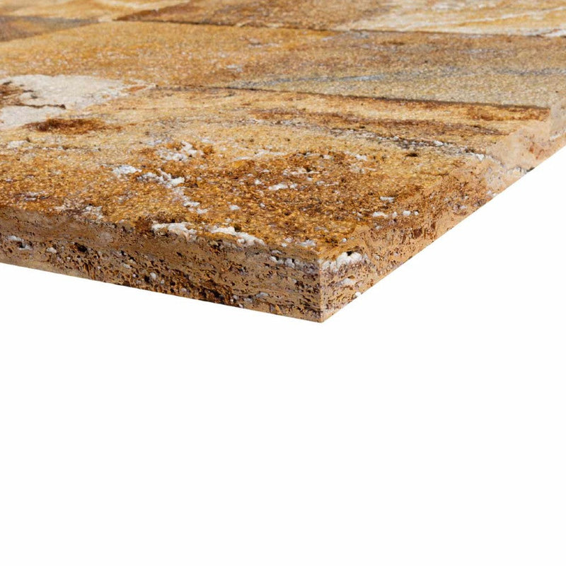 meandros gold yellow travertine pavers surface bush hammered size 6"x12" thickness 1 1/4" edge chiseled SKU-20020071