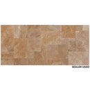 meandros walnut antique pattern set travertine tile SKU-10061703 sealer used view