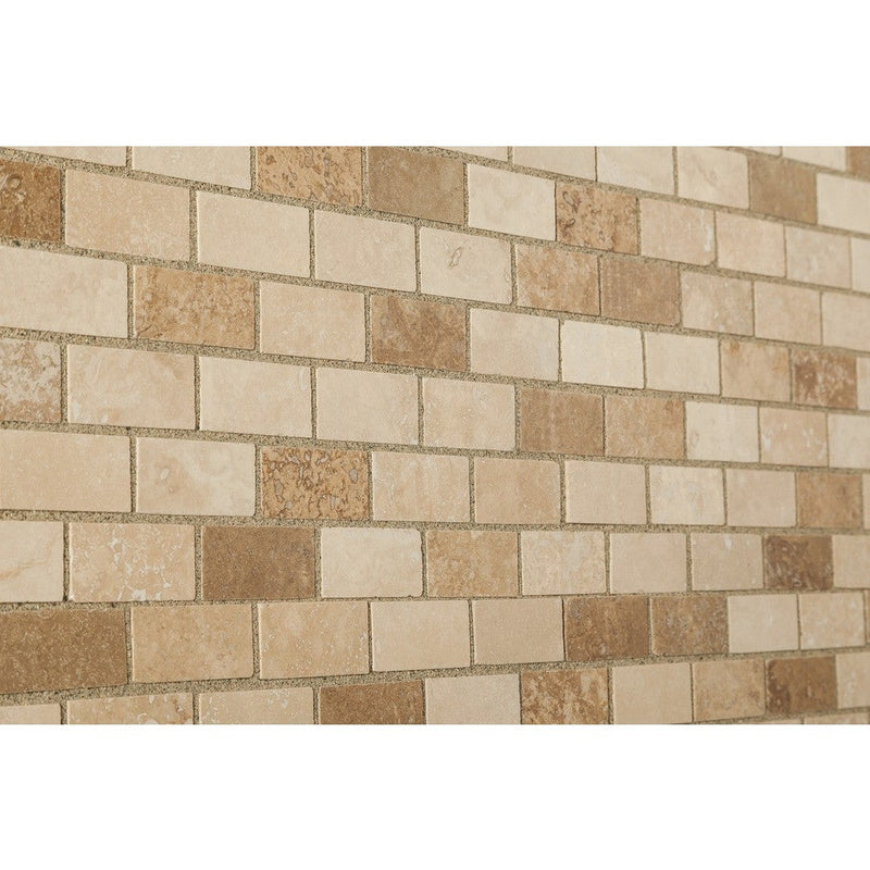 mixed beige walnut noce travertine tile mesh size 12x12-surface honed filled-SKU-10081280 angle view