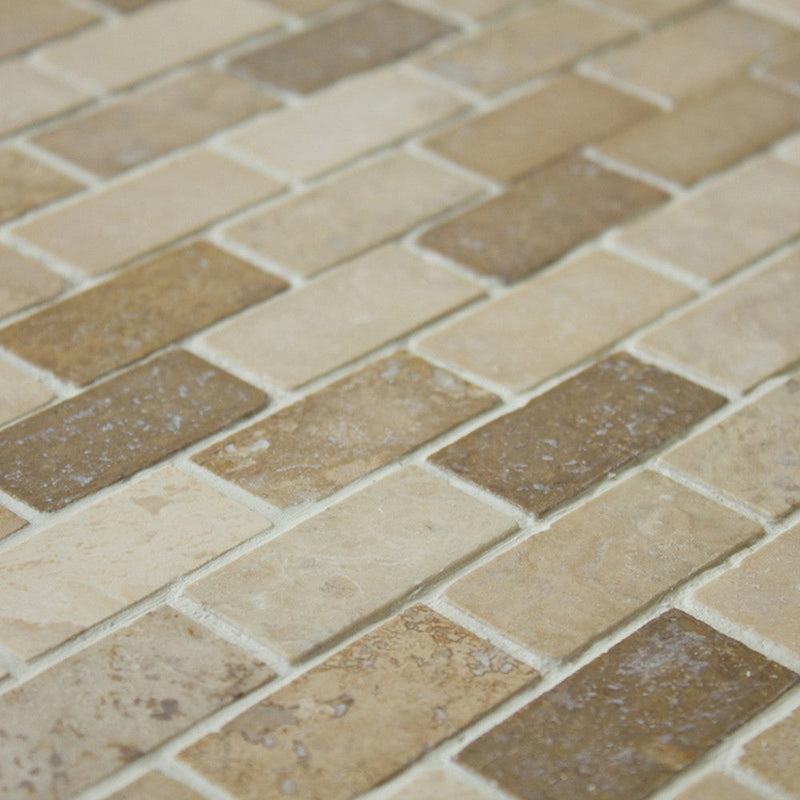 mixed beige walnut noce travertine tile mesh size 12x12-surface honed filled-SKU-10081280 close view
