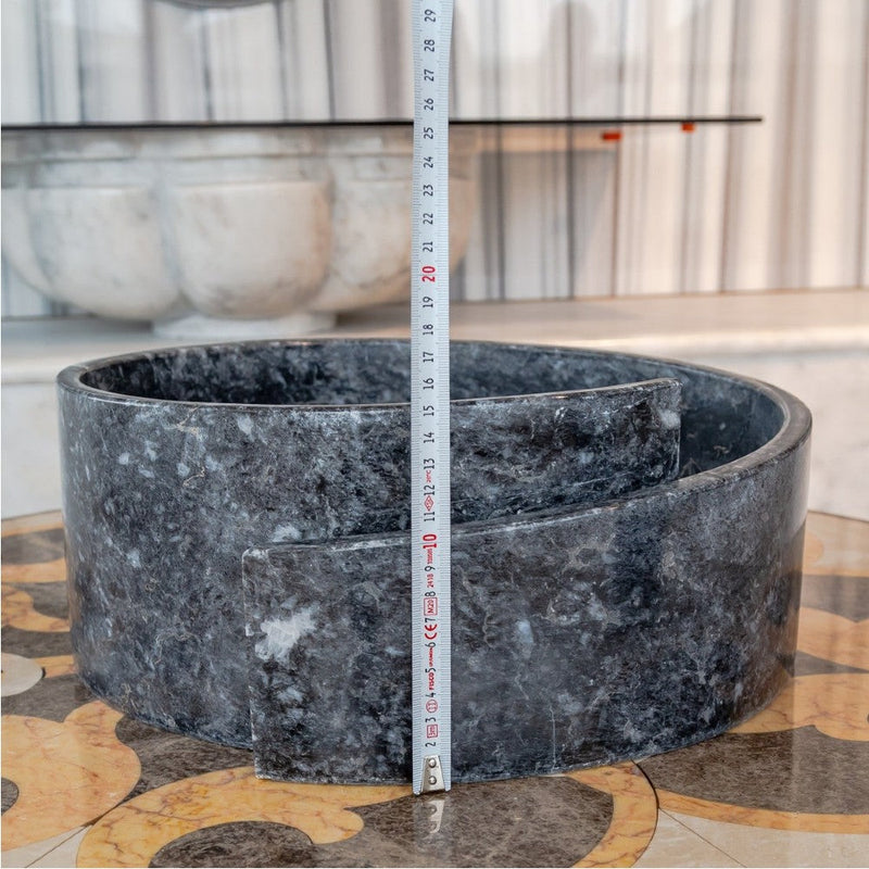 natural stone black marble special design vessel sink surface polished size (D)16" (H)6" (diameter 40.6cm height 15cm) SKU-NTRVS29 product shot height measure