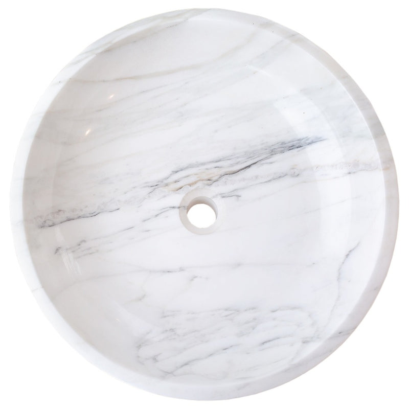 natural stone calacatta white marble vessel sink bowl polished SKU NTRVS10 size (D)19" (H)6" top view product shot