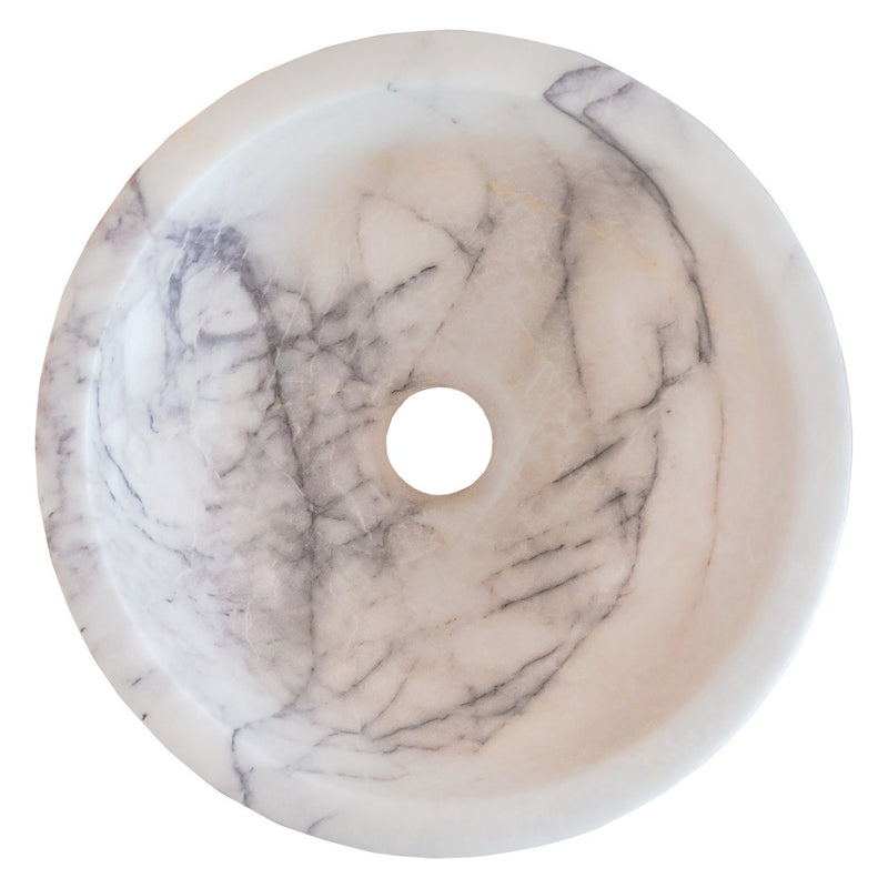 natural stone new york white marble round vessel sink polished SKU NTRVS40 Size (D)12" (H)5" top view product shot